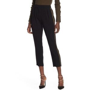 RAMY BROOK Black Green Carey Side Striped Tuxedo Crepe Silk Blend Pants SIZE 12